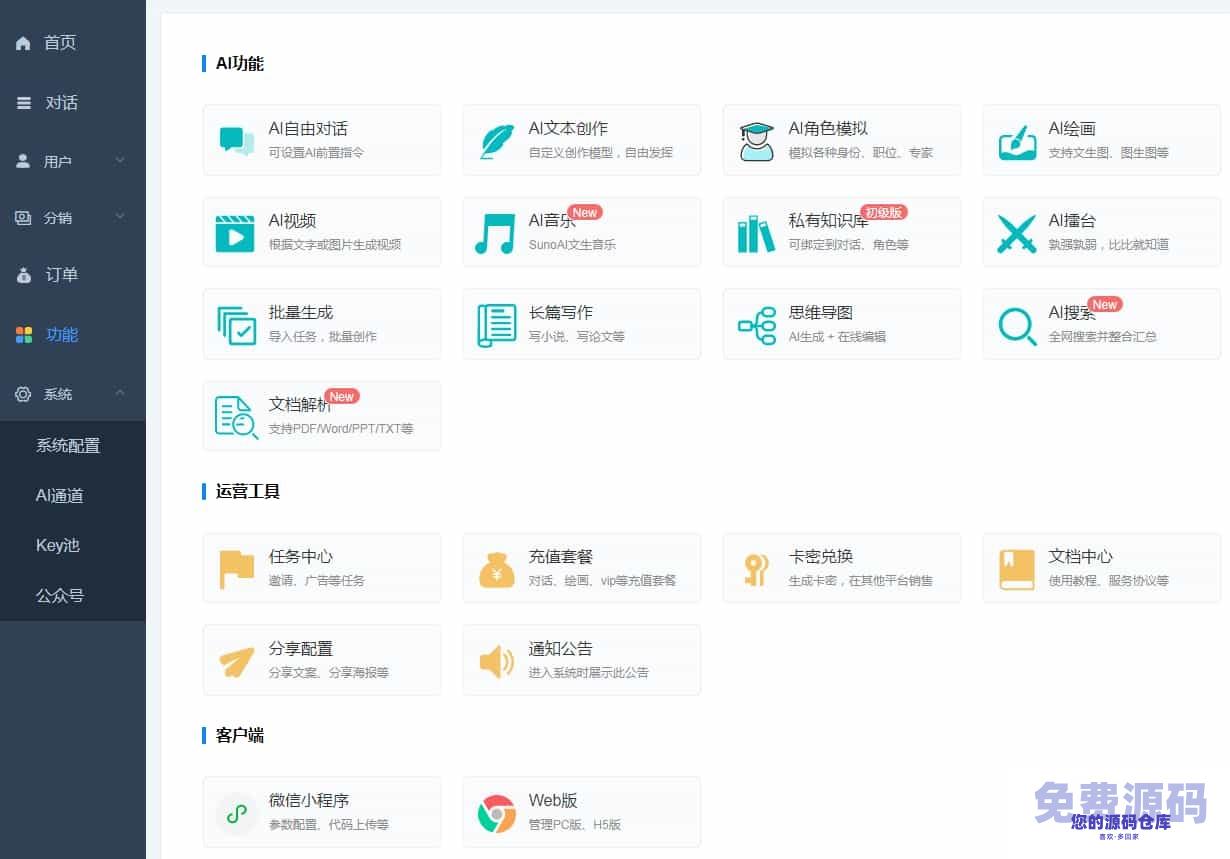 ChatGPT付费创作系统V3.0.6独立版 WEB+H5+小程序端 （新增AI全网搜索+文档解析+豆包AI通道）插图2